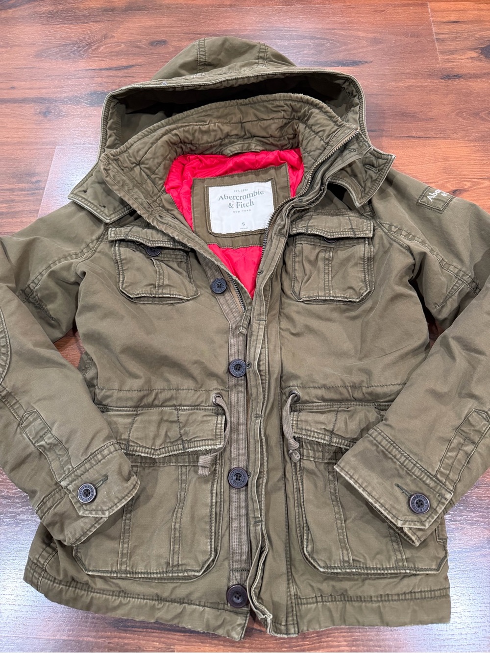 Y2K Abercrombie & Fitch women's Green Khaki Jacket with Hood Sz Small